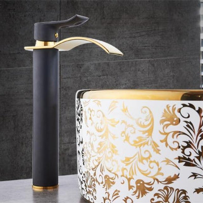 NovaFlow Gold And White Waterfall Deck Faucet With Single Handle OpalDwell