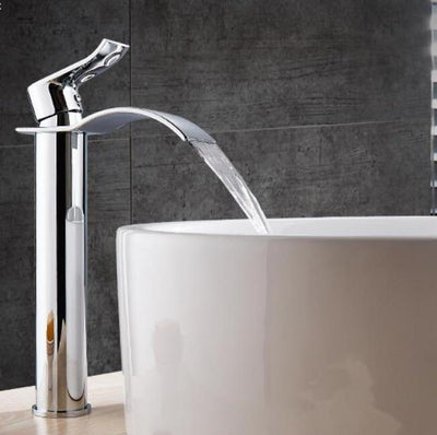 NovaFlow Gold And White Waterfall Deck Faucet With Single Handle OpalDwell