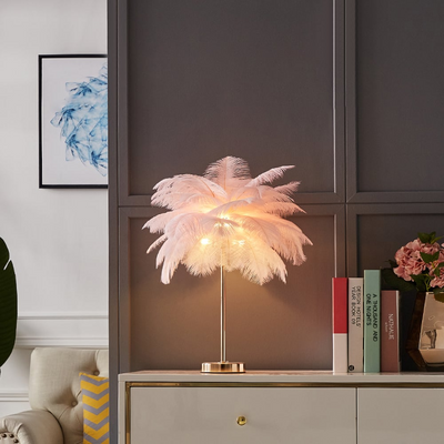 Aurelia Glow Gilded Art Deco Feather Table Lamp Warm Ambient Light - OpalDwell