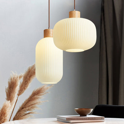 TimberGlow Wood and Glass Pendant Lamp with LED Lighting - OpalDwell