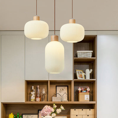 TimberGlow Wood and Glass Pendant Lamp with LED Lighting - OpalDwell