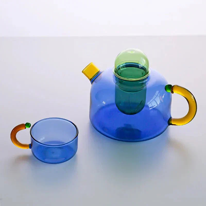 Glass Teapot Set With Contrasting Finish And Optional Mug With Built In Filter - OpalDwell