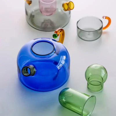 Glass Teapot Set With Contrasting Finish And Optional Mug With Built In Filter - OpalDwell