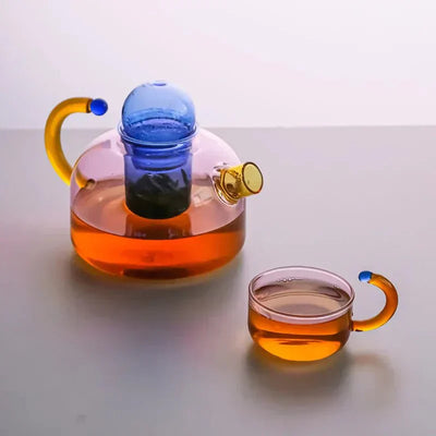 Glass Teapot Set With Contrasting Finish And Optional Mug With Built In Filter - OpalDwell