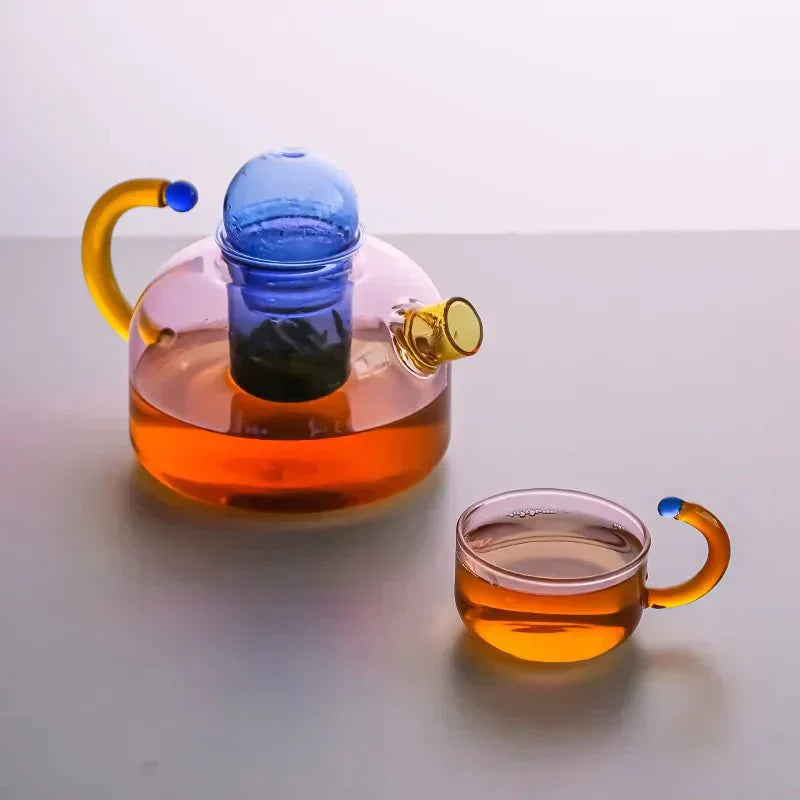 Glass Teapot Set With Contrasting Finish And Optional Mug With Built In Filter - OpalDwell