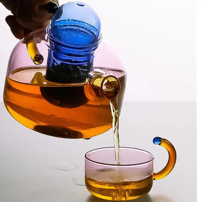 Glass Teapot Set With Contrasting Finish And Optional Mug With Built In Filter - OpalDwell