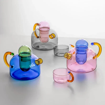 Glass Teapot Set With Contrasting Finish And Optional Mug With Built In Filter - OpalDwell