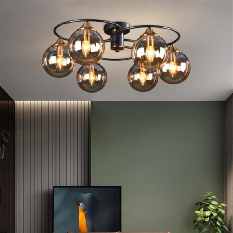 LuminaraArc Vintage Round Smoky Glass Chandelier Dimmable - OpalDwell