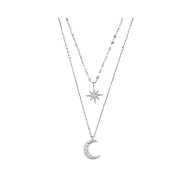 Lyra Moon Duo Necklace Light Silver Limited Edition Layered Pendant - OpalDwell