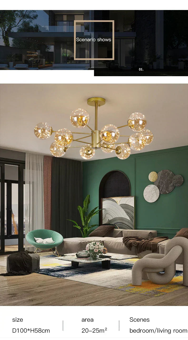 Aurene Glass Globe Chandelier By OpalDwell Modern Lighting OpalDwell