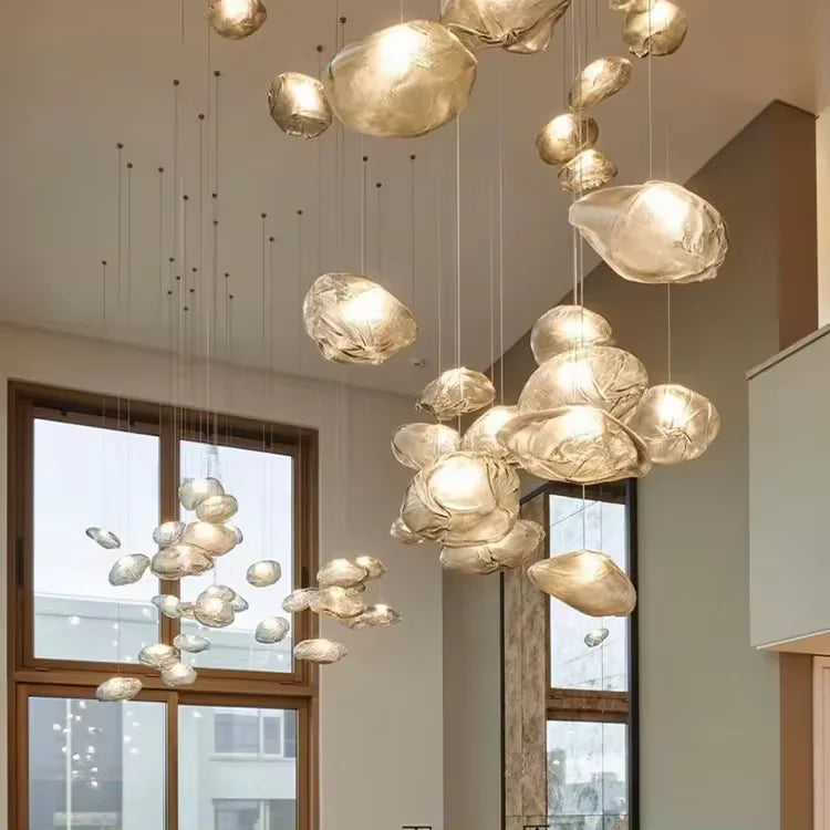 NovaCascade Glass Chandelier With Aluminum Frame And Integrated LED - OpalDwell