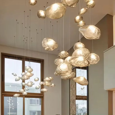 NovaCascade Glass Chandelier With Aluminum Frame And Integrated LED - OpalDwell