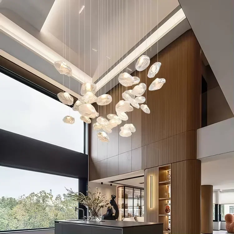 NovaCascade Glass Chandelier With Aluminum Frame And Integrated LED - OpalDwell