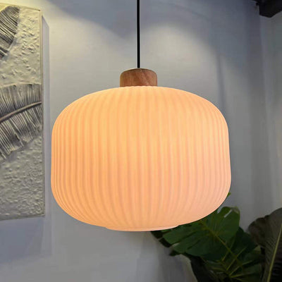 TimberGlow Wood and Glass Pendant Lamp with LED Lighting - OpalDwell