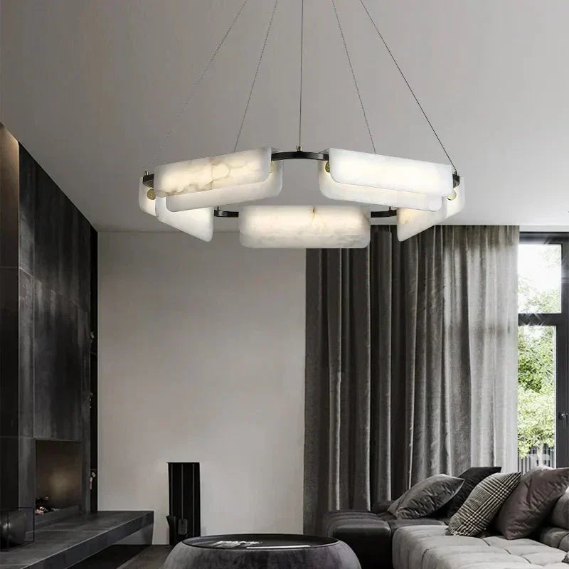 Solara Alabaster Chandelier With Genuine Stone Accents - OpalDwell