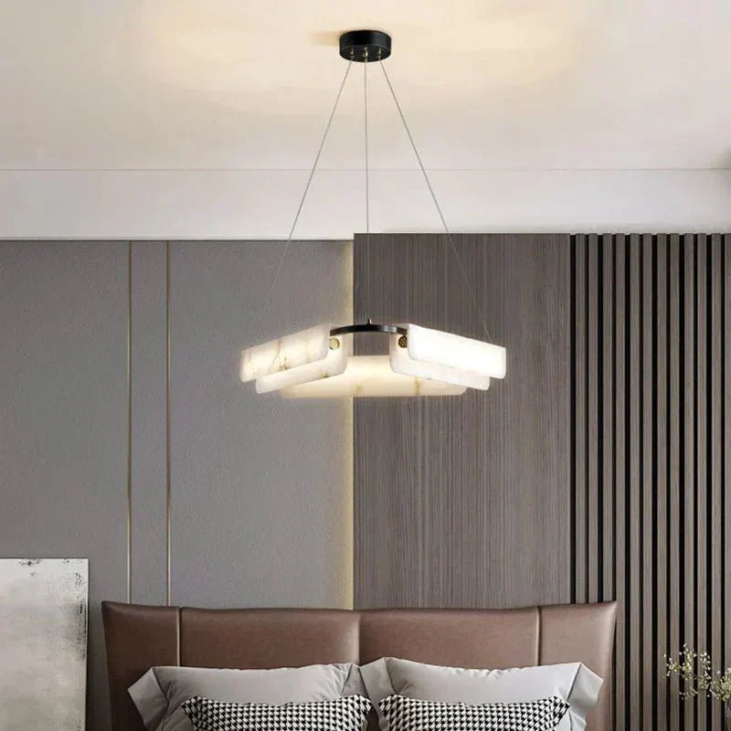 Solara Alabaster Chandelier With Genuine Stone Accents - OpalDwell