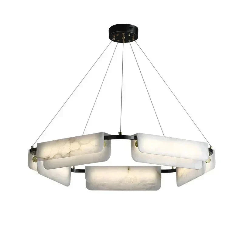 Solara Alabaster Chandelier With Genuine Stone Accents - OpalDwell