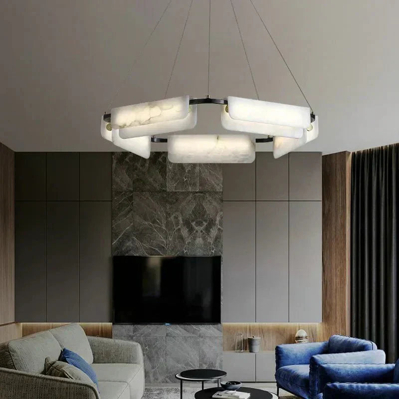 Solara Alabaster Chandelier With Genuine Stone Accents - OpalDwell