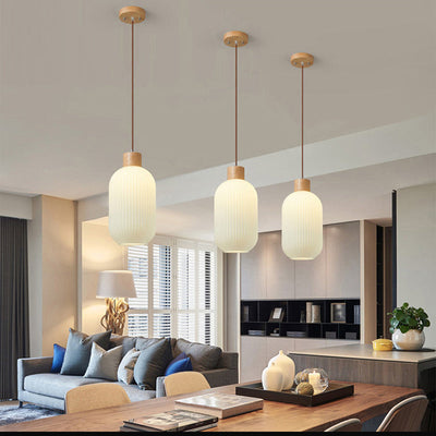 TimberGlow Wood and Glass Pendant Lamp with LED Lighting - OpalDwell