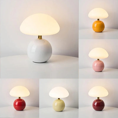 Lyvara Cream Mushroom Table Lamp in Ceramic and PVC Bauhaus Style - OpalDwell