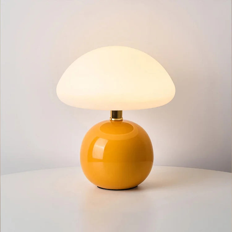 Lyvara Cream Mushroom Table Lamp in Ceramic and PVC Bauhaus Style - OpalDwell