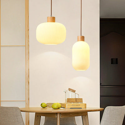 TimberGlow Wood and Glass Pendant Lamp with LED Lighting - OpalDwell
