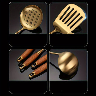 Aurora Gold and Silver Stainless Steel Kitchen Utensils - OpalDwell