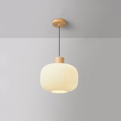 TimberGlow Wood and Glass Pendant Lamp with LED Lighting - OpalDwell