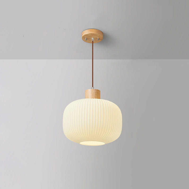 TimberGlow Wood and Glass Pendant Lamp with LED Lighting - OpalDwell