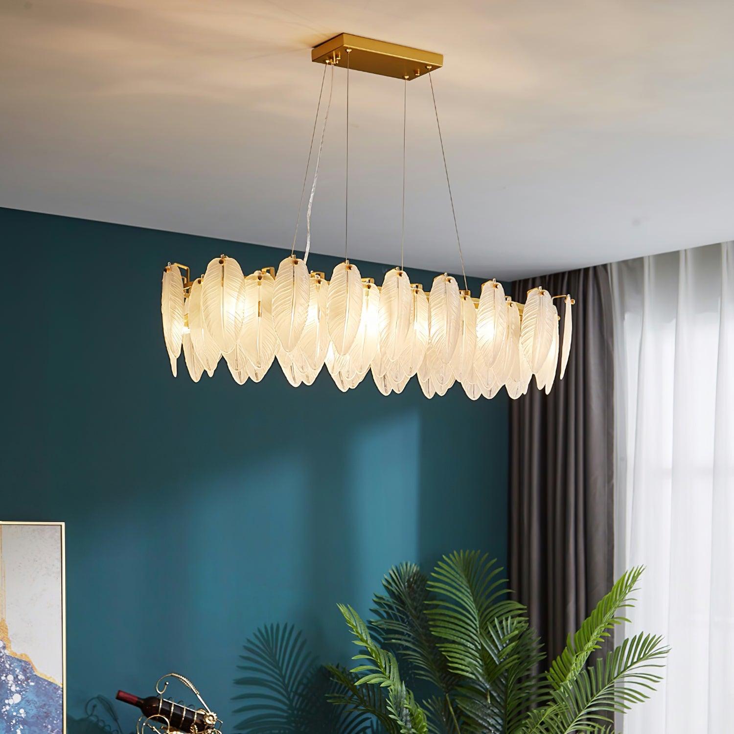 Astrae Glass Feather Chandelier With Crystal Feathers - OpalDwell
