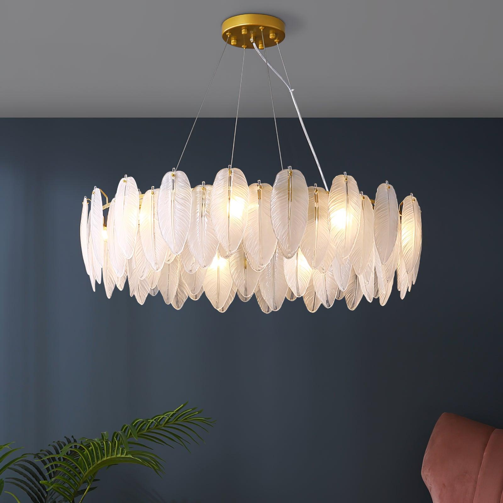 Astrae Glass Feather Chandelier With Crystal Feathers - OpalDwell