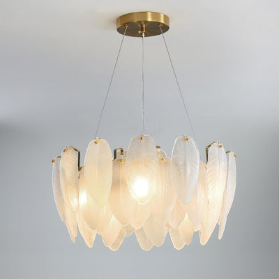 Astrae Glass Feather Chandelier With Crystal Feathers - OpalDwell