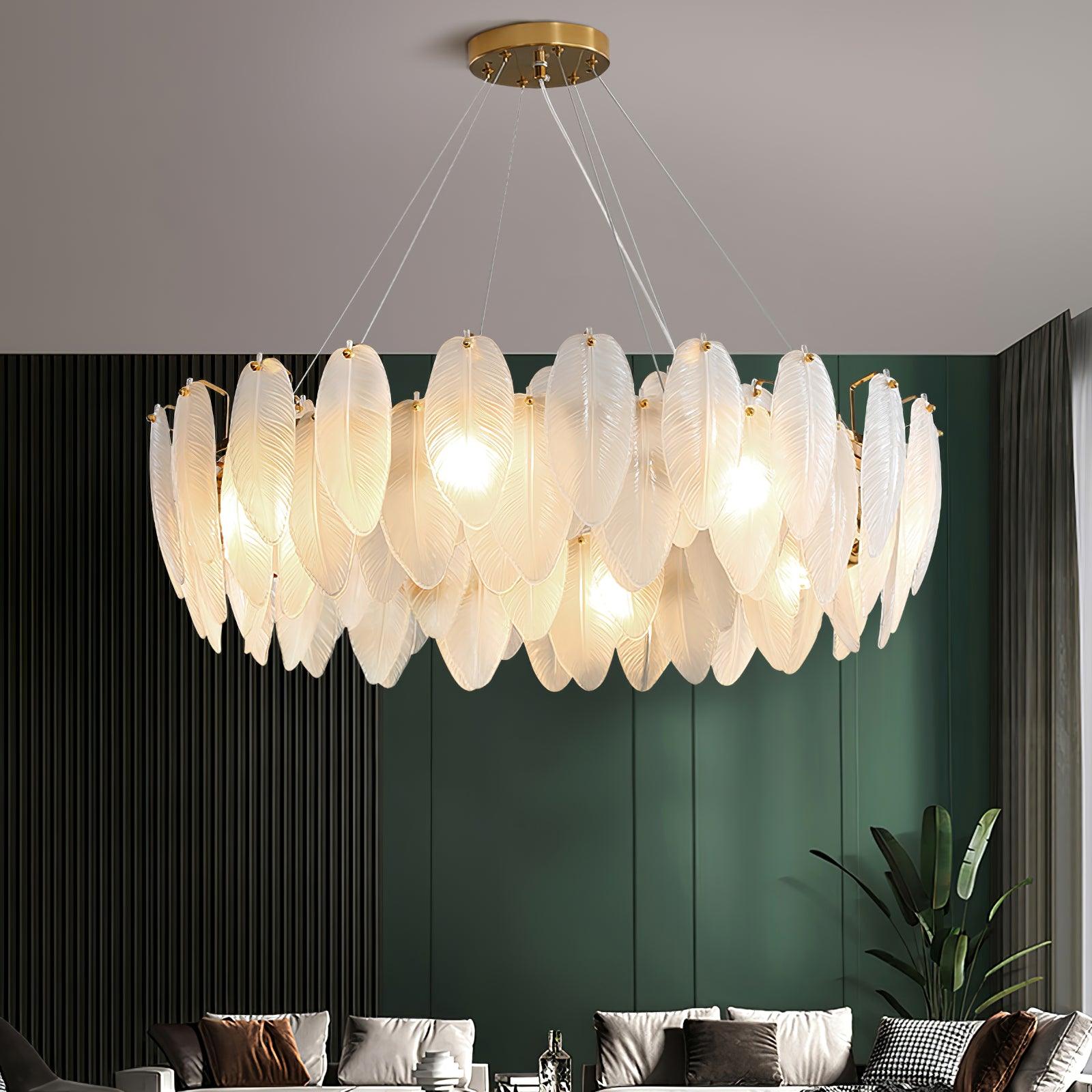 Astrae Glass Feather Chandelier With Crystal Feathers - OpalDwell