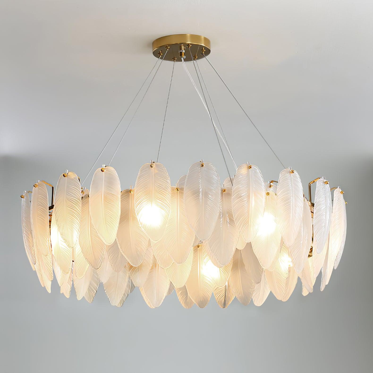 Astrae Glass Feather Chandelier With Crystal Feathers - OpalDwell