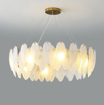 Astrae Glass Feather Chandelier With Crystal Feathers - OpalDwell