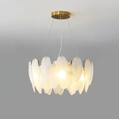 Astrae Glass Feather Chandelier With Crystal Feathers - OpalDwell
