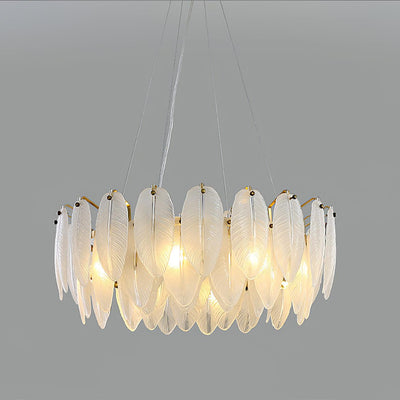 Astrae Glass Feather Chandelier With Crystal Feathers - OpalDwell