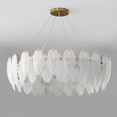 Astrae Glass Feather Chandelier With Crystal Feathers - OpalDwell