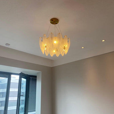 Astrae Glass Feather Chandelier With Crystal Feathers - OpalDwell