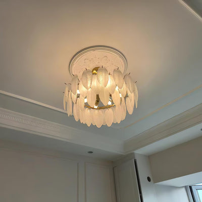 Astrae Glass Feather Chandelier With Crystal Feathers - OpalDwell