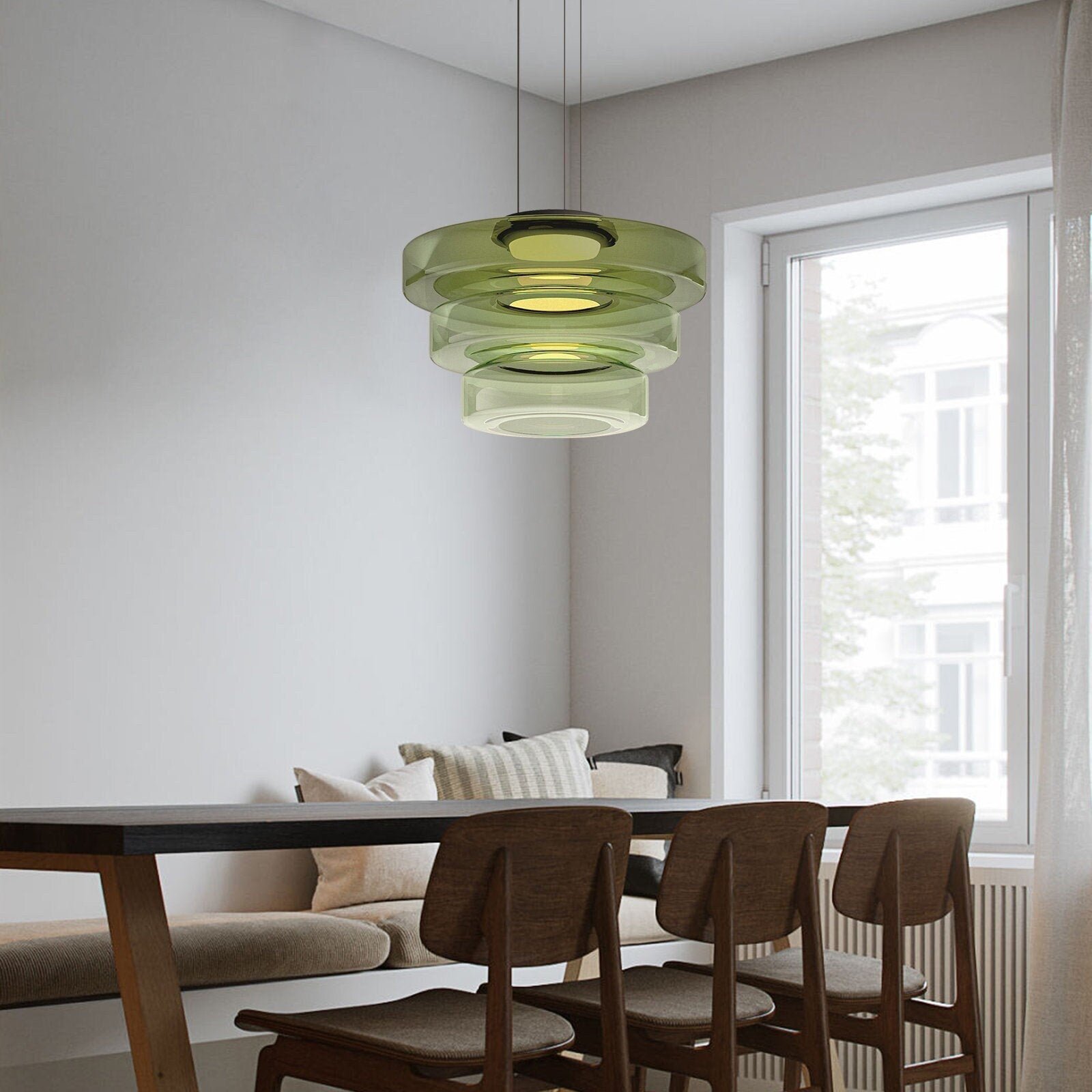 Asteron Glass Pendant Light in Bauhaus Style Ceiling Lamp OpalDwell