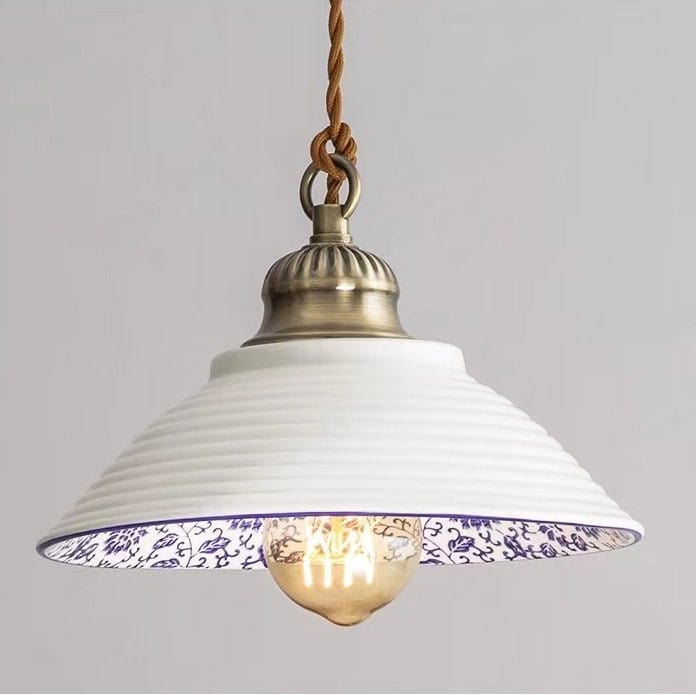Lisboa LED Pendant Light, Ceramic Plate in Portuguese Tile Style, Bulb Included | OpalDwell OpalDwell