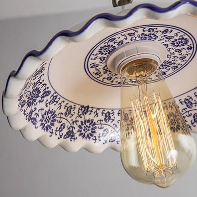 Lisboa LED Pendant Light, Ceramic Plate in Portuguese Tile Style, Bulb Included | OpalDwell OpalDwell