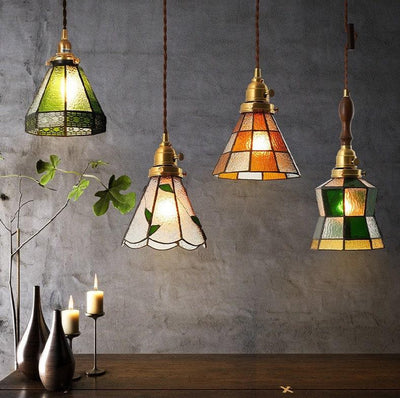 Mirella | Vintage Stained Glass LED Pendant Light, Bulb Included | OpalDwell - OpalDwell