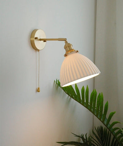 Handmade Ceramic Wall Sconce in Pleated Cup Design, Bulb Included - OpalDwell