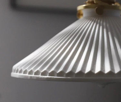 Pleated Hat-Shaped Japanese Ceramic Pendant Lamp With LED Bulb Included - OpalDwell