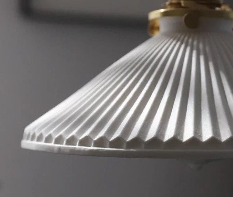 Pleated Hat-Shaped Japanese Ceramic Pendant Lamp With LED Bulb Included - OpalDwell