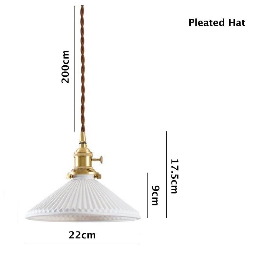 Pleated Hat-Shaped Japanese Ceramic Pendant Lamp With LED Bulb Included - OpalDwell