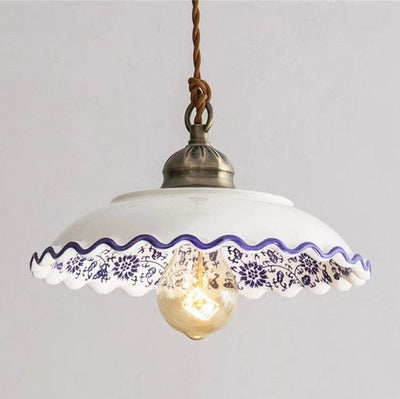 Lisboa LED Pendant Light, Ceramic Plate in Portuguese Tile Style, Bulb Included | OpalDwell OpalDwell