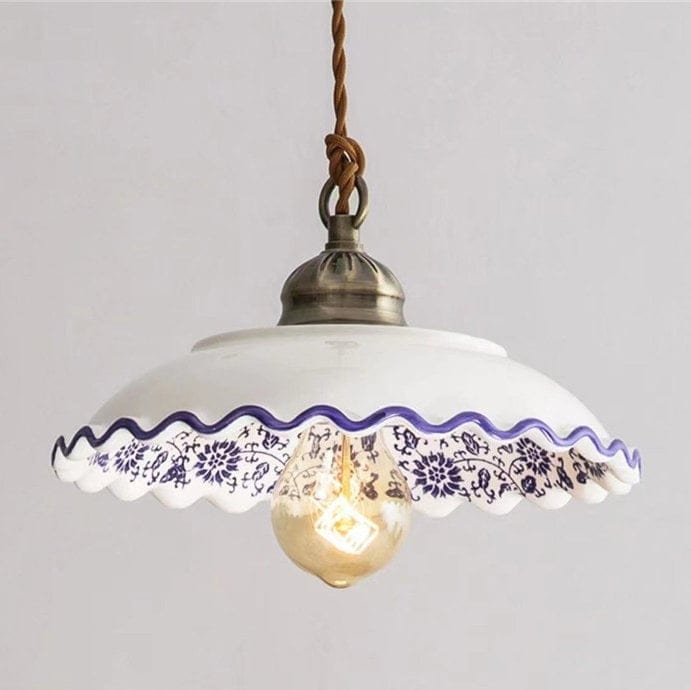 Lisboa LED Pendant Light, Ceramic Plate in Portuguese Tile Style, Bulb Included | OpalDwell OpalDwell